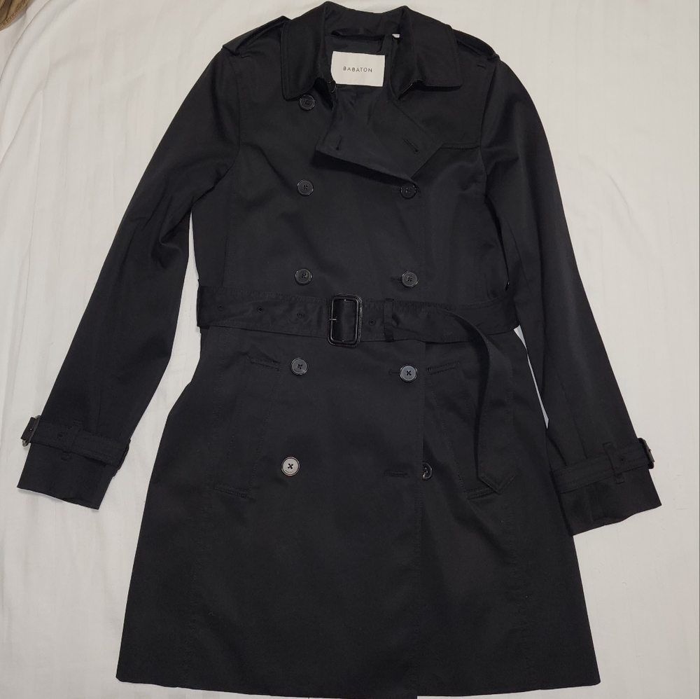 Aritzia Babaton Cotton Oliver Trench Coat in size XS black